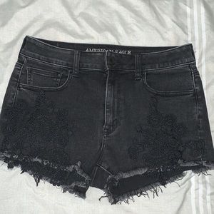 High rise black AE shorts with front design